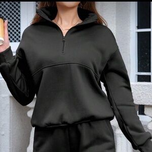 SHEIN Black Quarter Zip Pullover Sweatshirt